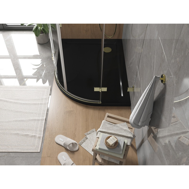 Mexen Flat brodící pánve polokruhový slim levý 120 x 80 cm, černý, sifon zlatý - 41708012L-G