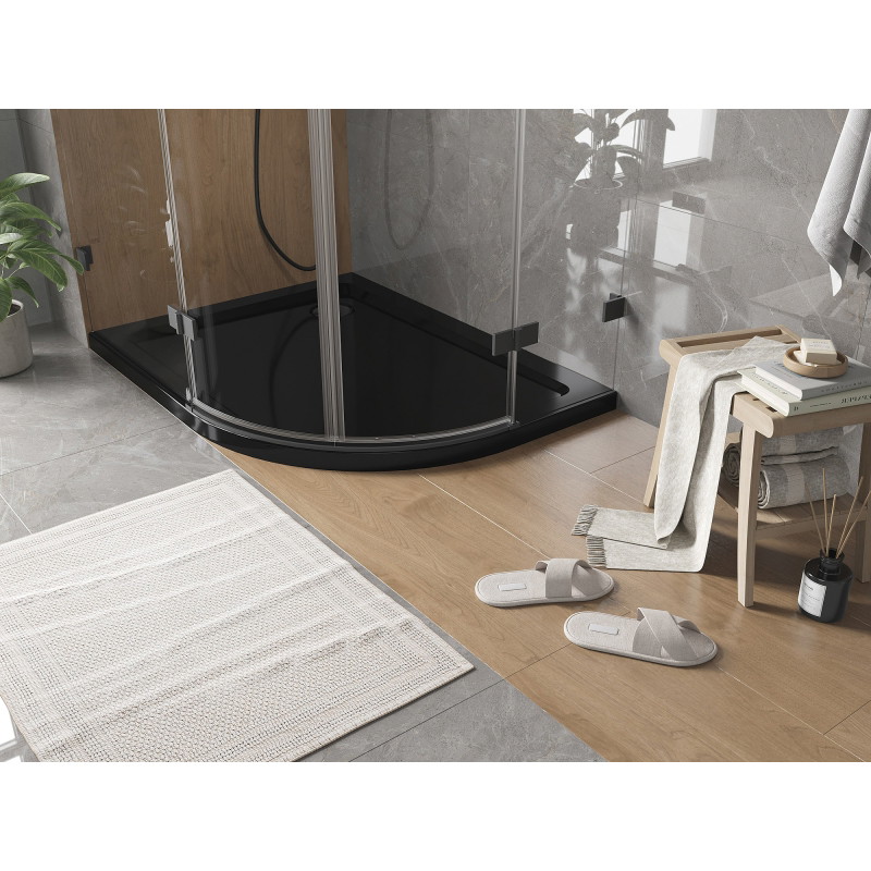Mexen Flat slim levý půlkruhový sprchový kout 120 x 80 cm, černý, černý sifon - 41708012L-B