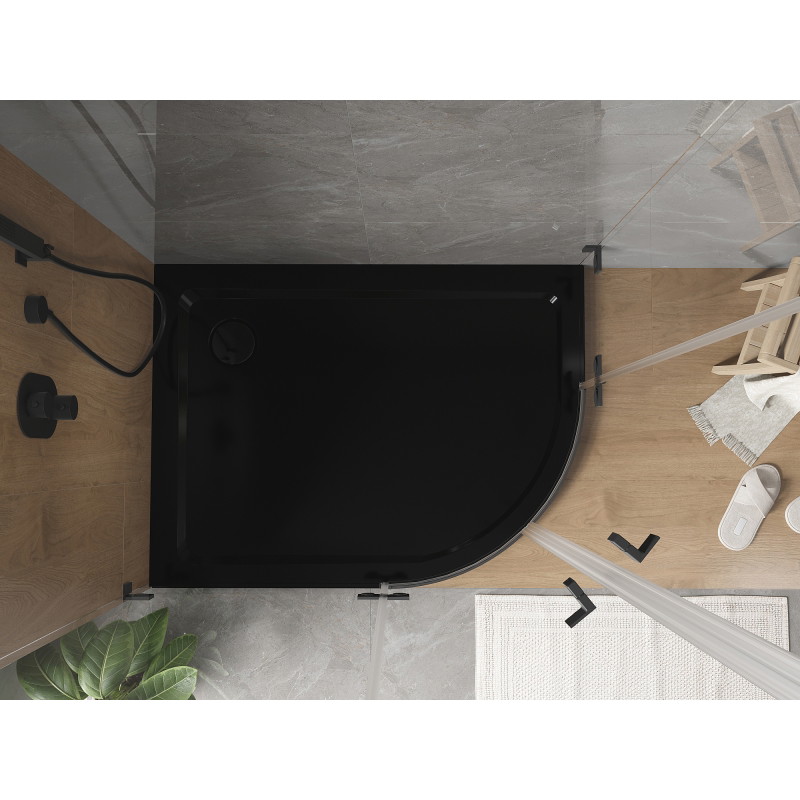 Mexen Flat slim levý půlkruhový sprchový kout 120 x 80 cm, černý, černý sifon - 41708012L-B