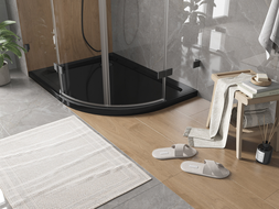 Mexen Flat sprchová vanička půlkruhová slim levá 100 x 90 cm, černá, sifon černý - 41709010L-B