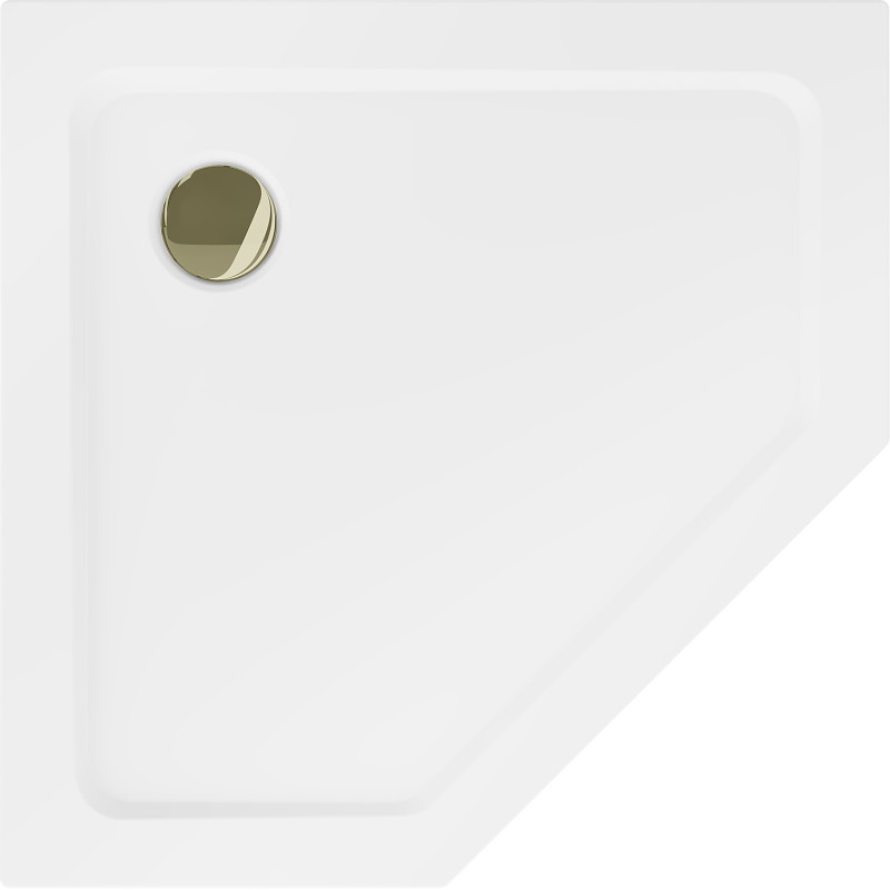Mexen Flat sprchová vanička pětiúhelníková slim 80 x 80 cm, bílá, sifon zlatý - 41P108080-G
