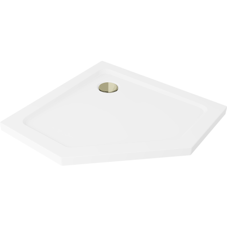 Mexen Flat sprchová vanička pětiúhelníková slim 80 x 80 cm, bílá, sifon zlatý - 41P108080-G