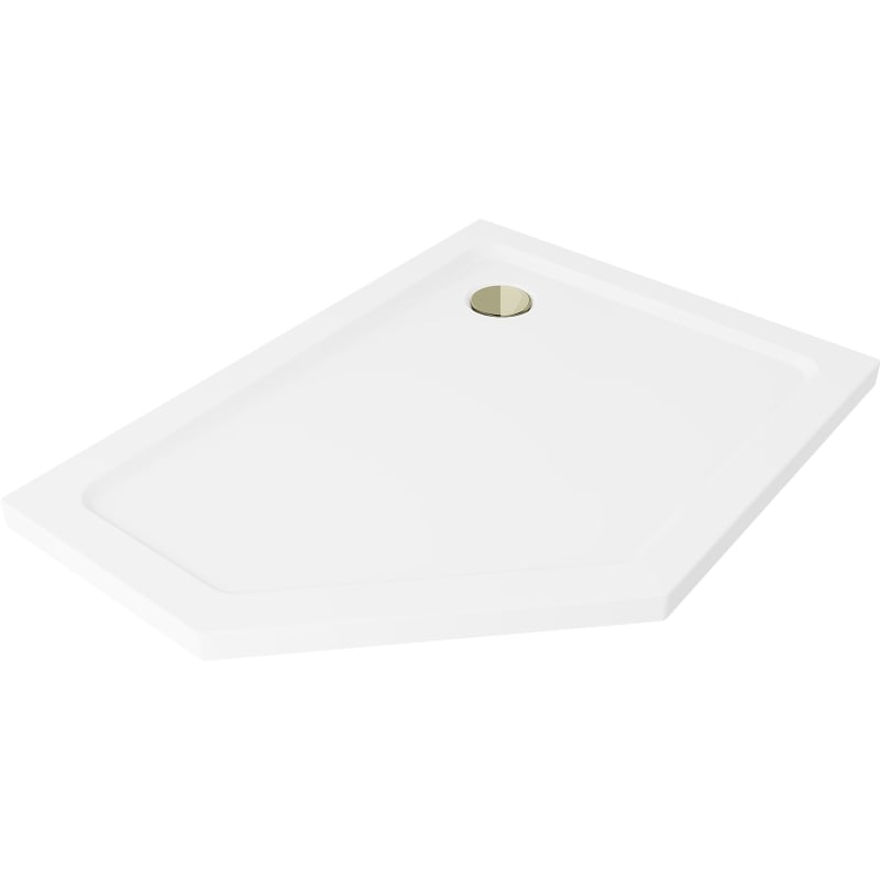 Mexen Flat čtvercová sprchová vanička slim pravá 90 x 80 cm, bílá, sifon zlatý - 41P108090R-G