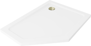 Mexen Flat čtvercová sprchová vanička slim pravá 90 x 80 cm, bílá, sifon zlatý - 41P108090R-G