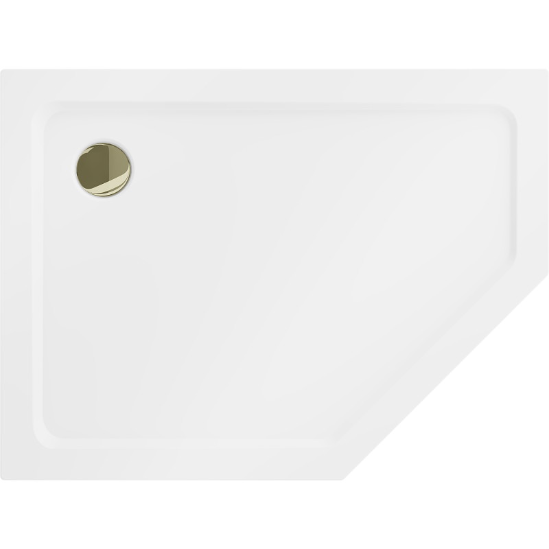 Mexen Flat pětiúhelníkový slim sprchový kout levý 100 x 80 cm, bílý, zlatý sifon - 41P108010L-G