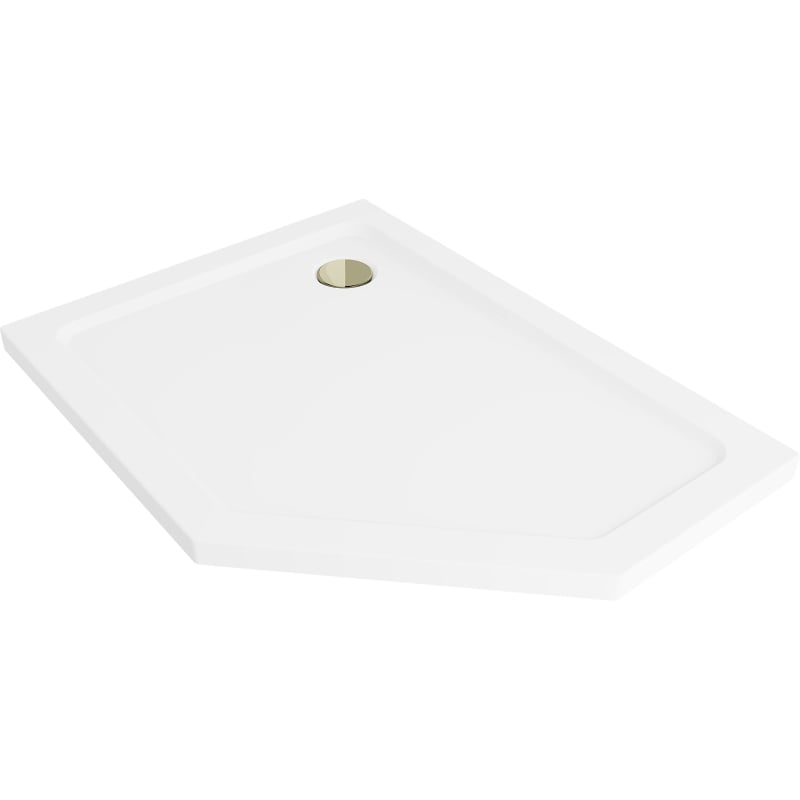 Mexen Flat pětiúhelníkový slim sprchový kout levý 100 x 80 cm, bílý, zlatý sifon - 41P108010L-G