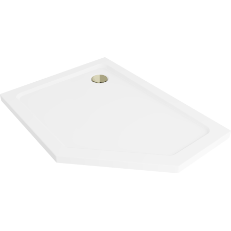Mexen Flat pětiúhelníkový slim sprchový kout levý 100 x 80 cm, bílý, zlatý sifon - 41P108010L-G