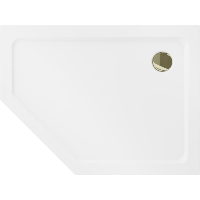 Mexen Flat pětiúhelníková slim sprchová vanička pravá 100 x 80 cm, bílá, sifon zlatý - 41P108010R-G
