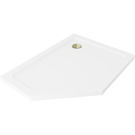Mexen Flat pětiúhelníková slim sprchová vanička pravá 100 x 80 cm, bílá, sifon zlatý - 41P108010R-G