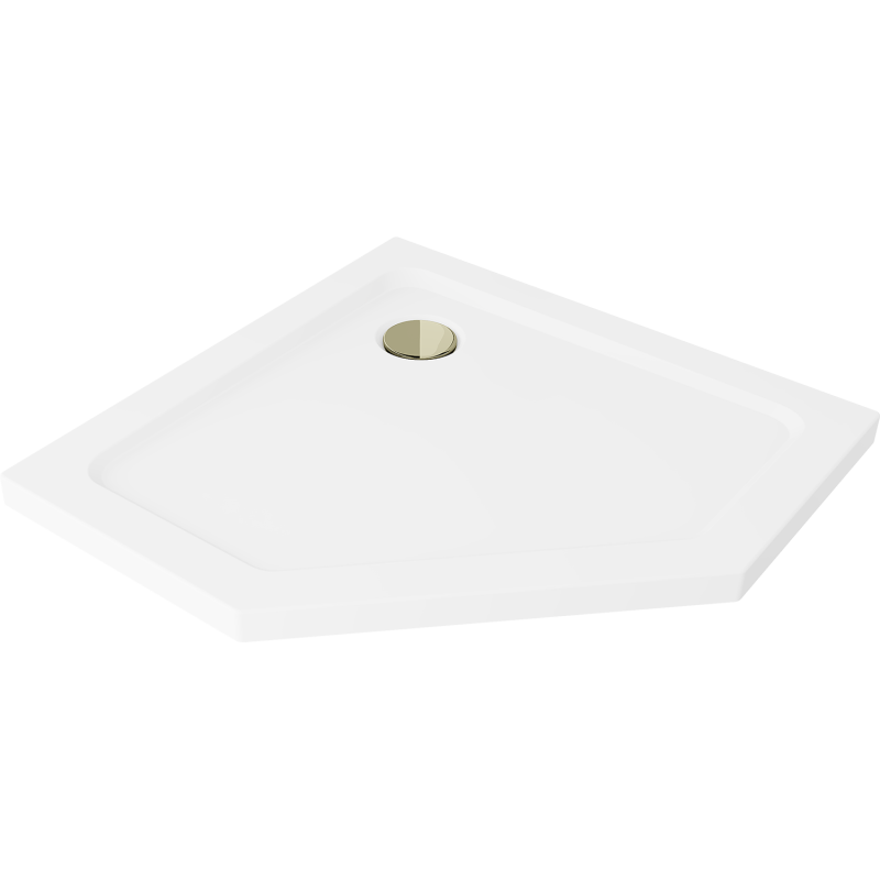 Mexen Flat pentagonální sprchová vanička slim 100 x 100 cm, bílá, sifon zlatý - 41P101010-G