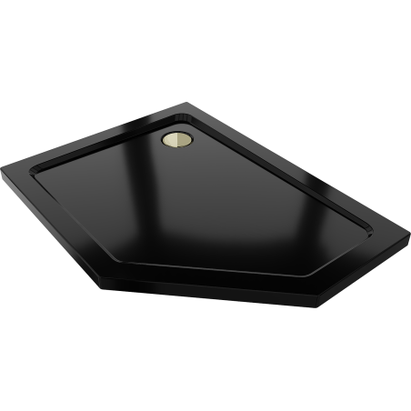 Mexen Flat pentagonální sprchová vanička slim levá 90 x 80 cm, černá, sifon zlatý - 41P708090L-G