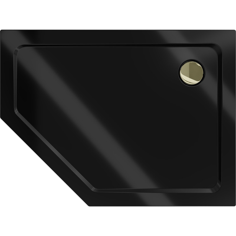 Mexen Flat pětiúhelníková sprchová vanička slim pravá 100 x 80 cm, černá, zlatý sifon - 41P708010R-G