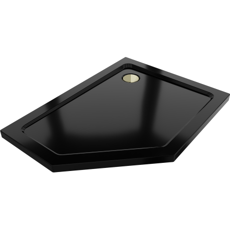 Mexen Flat pětiúhelníková sprchová vanička slim pravá 100 x 80 cm, černá, zlatý sifon - 41P708010R-G