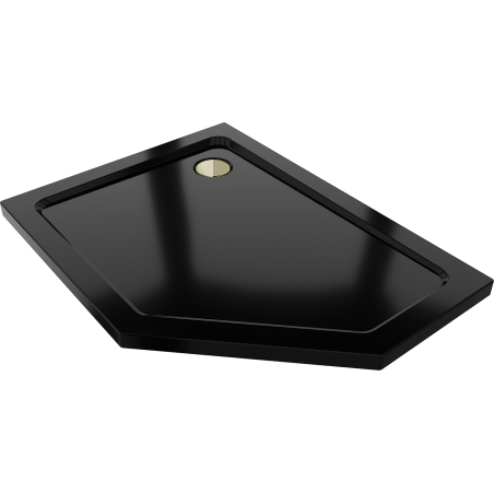 Mexen Flat pentagonální sprchová vanička slim levá 100 x 90 cm, černá, sifon zlatý - 41P709010L-G