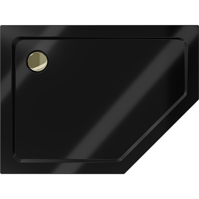 Mexen Flat pentagonální sprchová vanička slim levá 100 x 90 cm, černá, sifon zlatý - 41P709010L-G