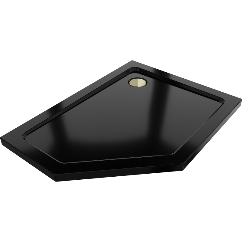 Mexen Flat brodzik pětiúhelníkový slim pravý 100 x 90 cm, černý, sifon zlatý - 41P709010R-G