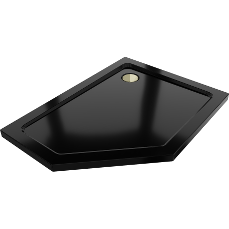 Mexen Flat brodzik pětiúhelníkový slim pravý 100 x 90 cm, černý, sifon zlatý - 41P709010R-G