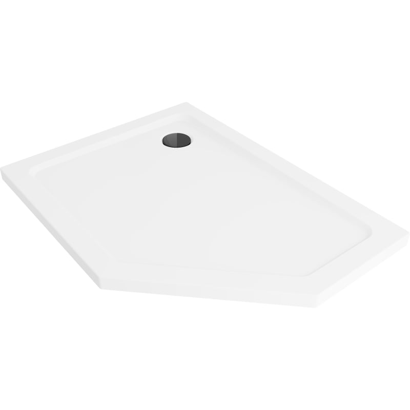 Mexen Flat slim pětiúhelníková sprchová vanička levá 90 x 80 cm, bílá, černý sifon - 41P108090L-B
