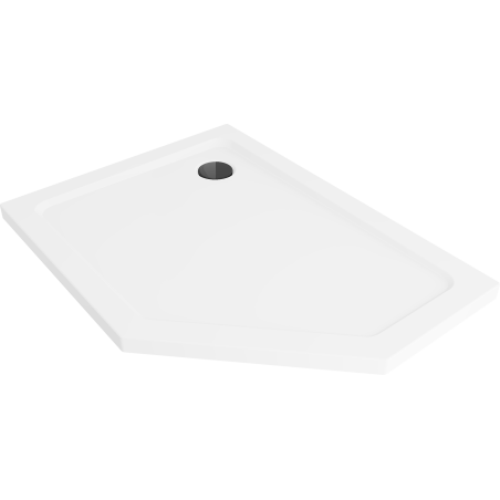 Mexen Flat slim pětiúhelníková sprchová vanička levá 90 x 80 cm, bílá, černý sifon - 41P108090L-B