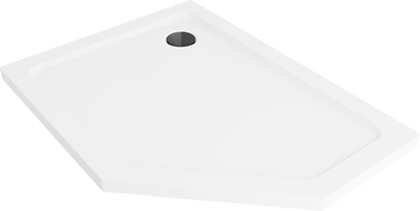 Mexen Flat slim pětiúhelníková sprchová vanička levá 90 x 80 cm, bílá, černý sifon - 41P108090L-B