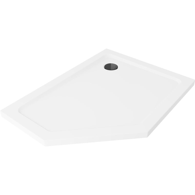 Mexen Flat sprchová vanička pětiúhelníková slim pravá 100 x 80 cm, bílá, sifon černý - 41P108010R-B