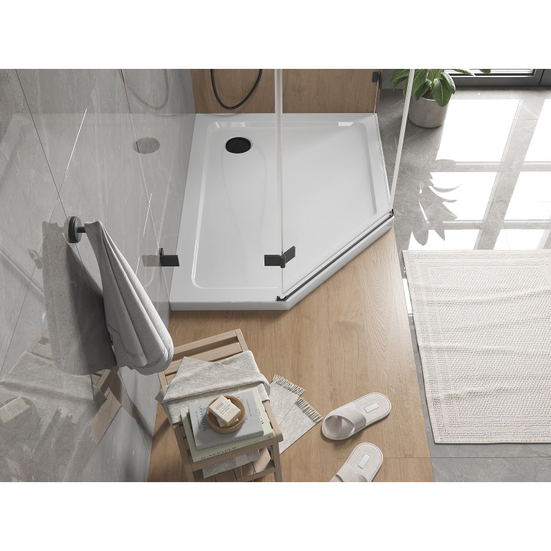 Mexen Flat sprchová vanička pětiúhelníková slim pravá 100 x 80 cm, bílá, sifon černý - 41P108010R-B
