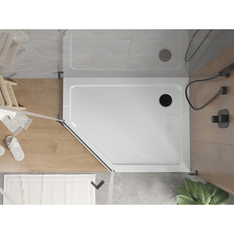 Mexen Flat sprchová vanička pětiúhelníková slim pravá 100 x 80 cm, bílá, sifon černý - 41P108010R-B