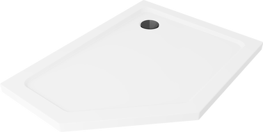 Mexen Flat pětiúhelníkový slim pravý sprchový kout 100 x 90 cm, bílý, černý sifon - 41P109010R-B
