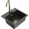 Mexen Milo granitový dřez 1-komorový s kuchyňskou baterií Telma, černý skvrnitý - 6505-76-670200-50