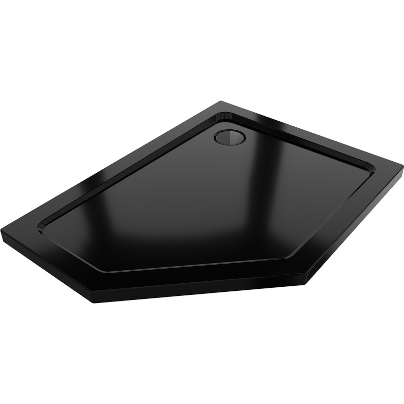 Mexen Flat sprchová vanička pětiúhelníková slim pravá 90 x 80 cm, černá, sifon černý - 41P708090R-B