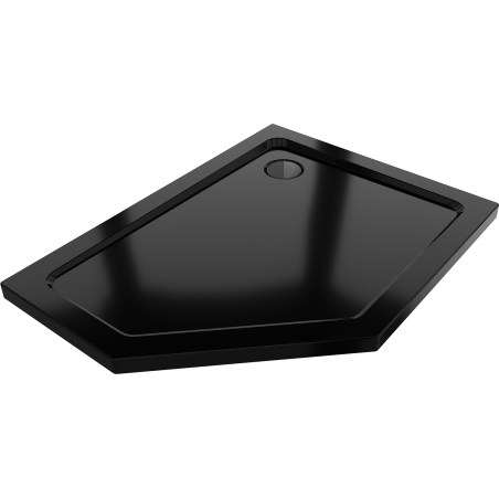 Mexen Flat sprchová vanička pětiúhelníková slim pravá 90 x 80 cm, černá, sifon černý - 41P708090R-B