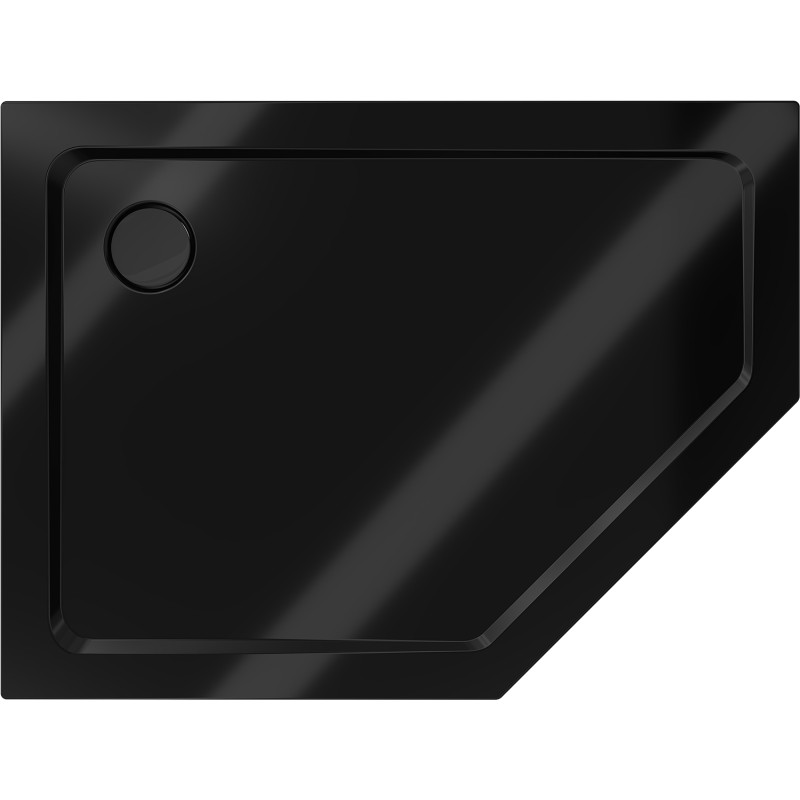 Mexen Flat slim pětistranný levý sprchový kout 100 x 80 cm, černý, sifon černý - 41P708010L-B