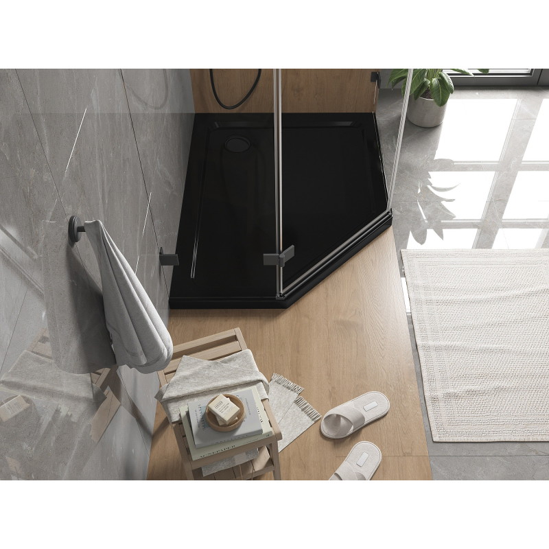 Mexen Flat sprchová vanička pětiúhelníková slim pravá 100 x 80 cm, černá, sifon černý - 41P708010R-B