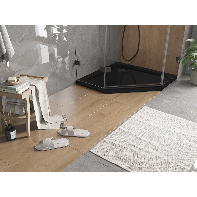 Mexen Flat sprchová vanička pětiúhelníková slim 90 x 90 cm, černá, sifon černý - 41P709090-B