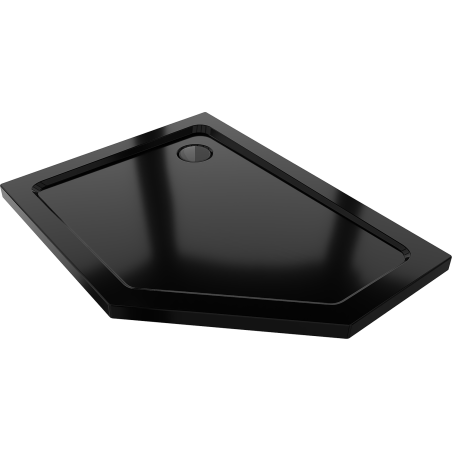 Mexen Flat sprchová vanička pětiúhelníková slim levá 100 x 90 cm, černá, sifon černý - 41P709010L-B