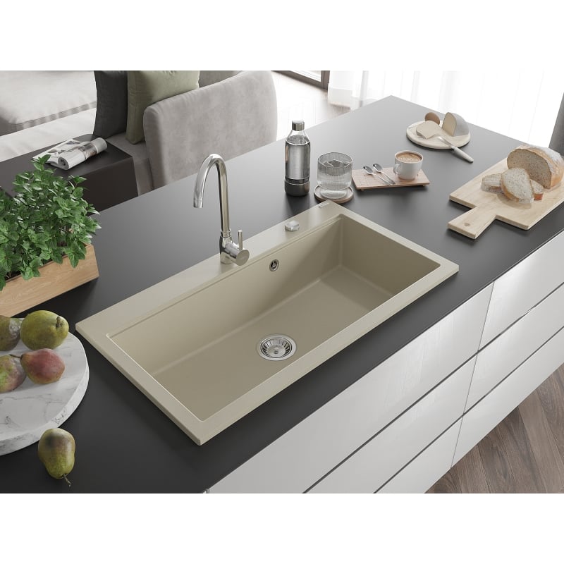 Mexen Slido granitový dřez s 1 komorou 900 x 500 mm, béžový, sifon chrom - 6528901005-69