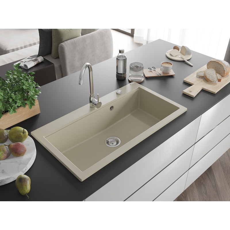 Mexen Slido Granitový jednodřez 900 x 500 mm, béžový, chromovaný sifon - 6528901005-69