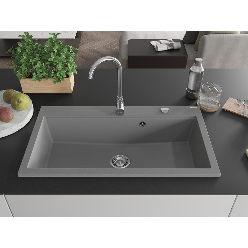 Mexen Slido Granitový jednodřez 900 x 500 mm, šedý, chromovaný sifon - 6528901005-71