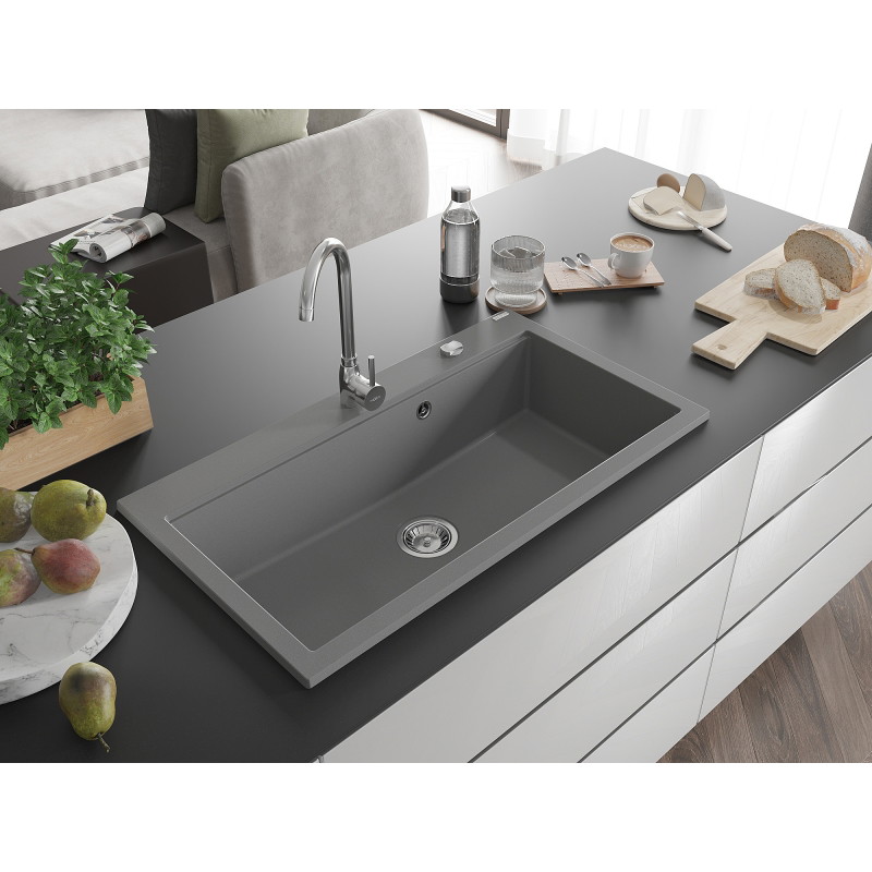 Mexen Slido Granitový jednodřez 900 x 500 mm, šedý, chromovaný sifon - 6528901005-71