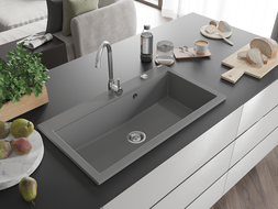 Mexen Slido Granitový jednodřez 900 x 500 mm, šedý, chromovaný sifon - 6528901005-71