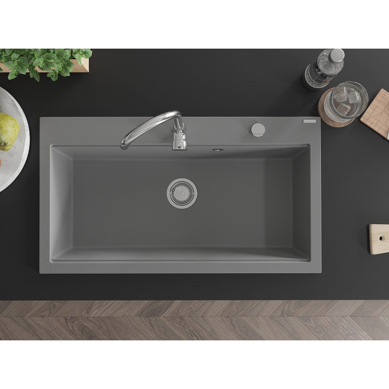 Mexen Slido Granitový jednodřez 900 x 500 mm, šedý, chromovaný sifon - 6528901005-71