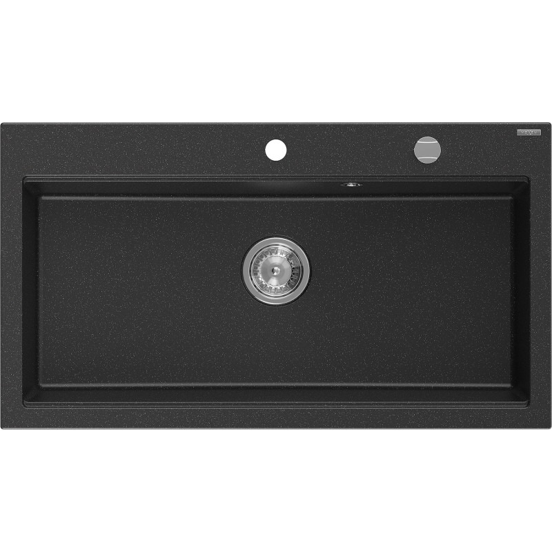 Mexen Slido granitový jednodřez 900 x 500 mm, černá/stříbrná metalíza, chromovaný sifon - 6528901005-73