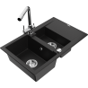 Mexen Gaspar granitový dřez 1,5-komorový s odkapávačem a kuchyňskou baterií Duero, černý - 6507-77-671600-00