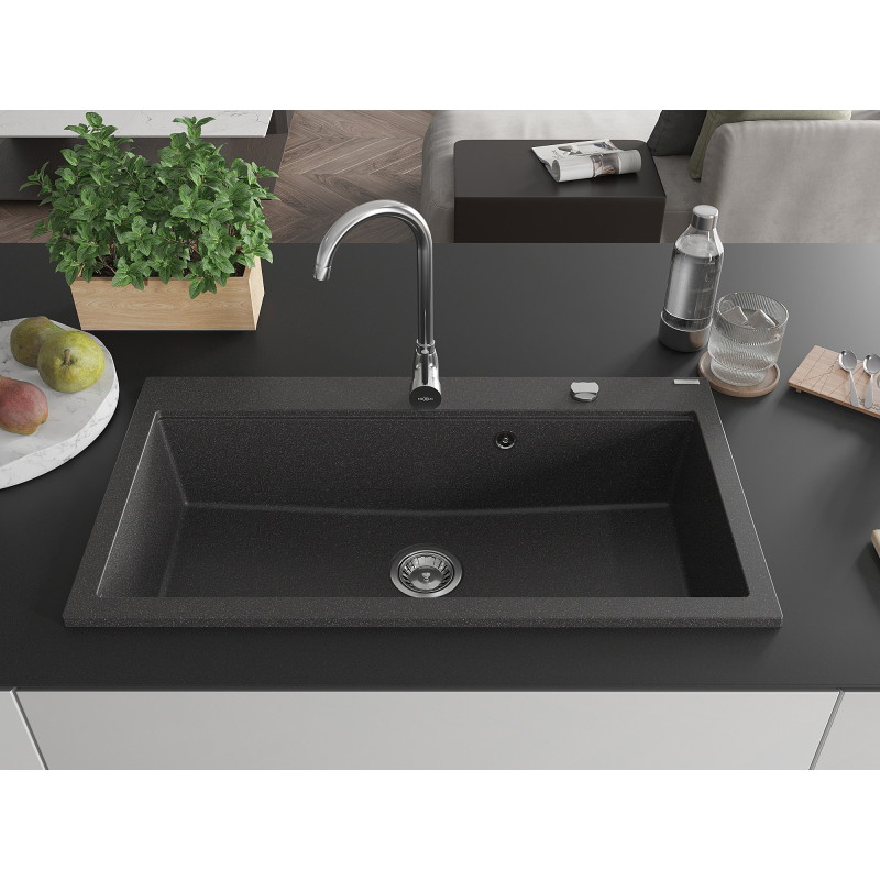Mexen Slido granitový jednodřez 900 x 500 mm, černý tečkovaný, chromový sifon - 6528901005-75 - 6528901005-76