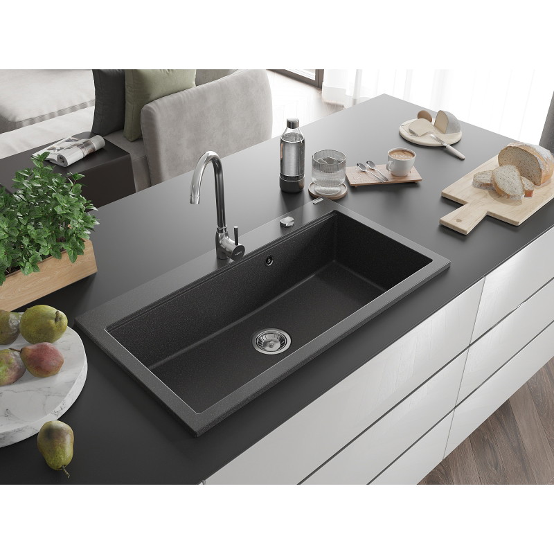Mexen Slido granitový jednodřez 900 x 500 mm, černý tečkovaný, chromový sifon - 6528901005-75 - 6528901005-76