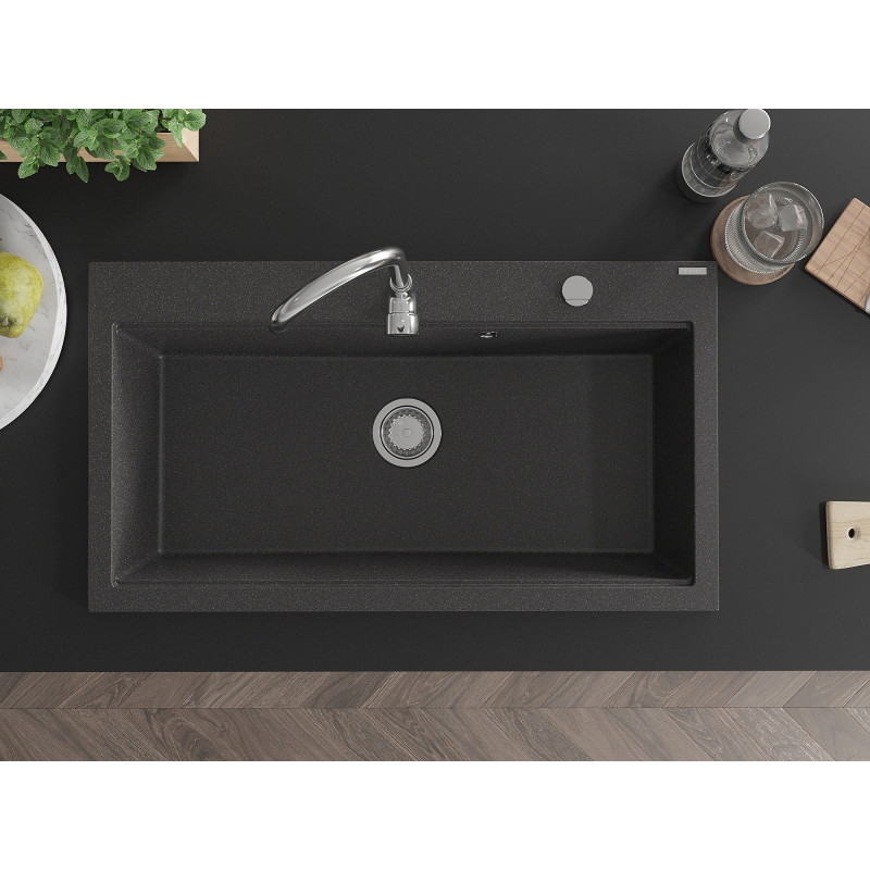 Mexen Slido granitový jednodřez 900 x 500 mm, černý tečkovaný, chromový sifon - 6528901005-75 - 6528901005-76