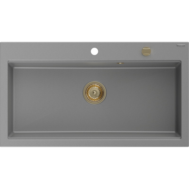 Mexen Slido granitový dřez s 1 komorou 900 x 500 mm, šedý, zlatý sifon - 6528901005-71-G