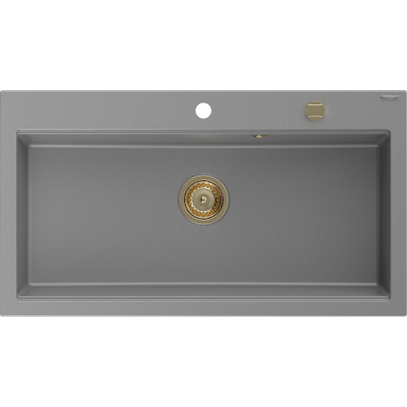 Mexen Slido granitový dřez s 1 komorou 900 x 500 mm, šedý, zlatý sifon - 6528901005-71-G