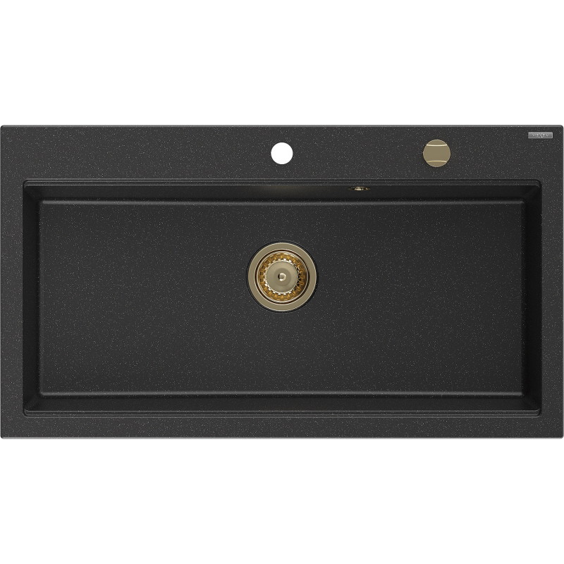 Mexen Slido granitový jednodřez 900 x 500 mm, černý/stříbrný metalický, zlatý sifon - 6528901005-73-G