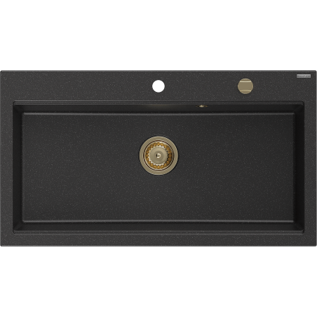Mexen Slido granitový jednodřez 900 x 500 mm, černý/stříbrný metalický, zlatý sifon - 6528901005-73-G